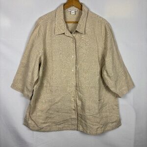 Coldwater Creek Womens Linen Jacket Top Sz 2X Minimal Neutral Lagenlook Coastal